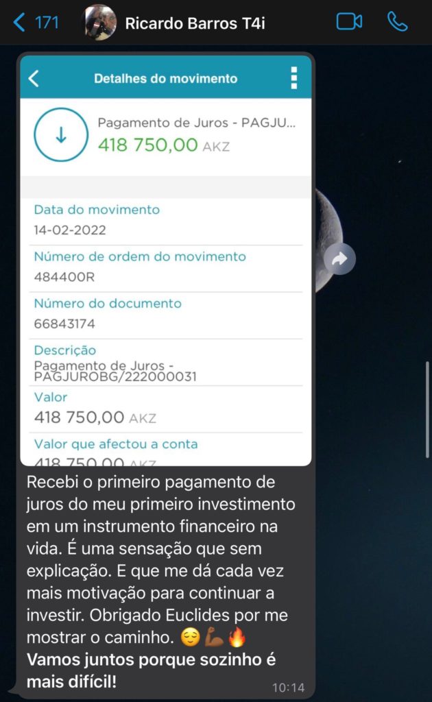 Comprovativo de pagamento de juros de um aluno
